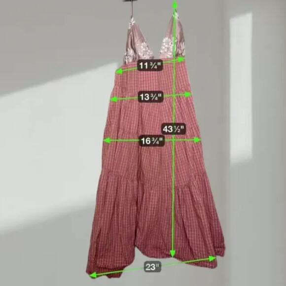 Free People High-Low Tiered Maxi Dress – Pink Plaid Floral (Women’s M) - Picture 6 of 9